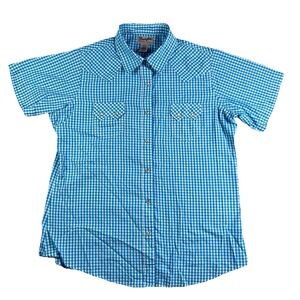 Wrangler Wrancher  Women's Short Sleeve Shirt Women's L Gingham Plaid Pearl Snap